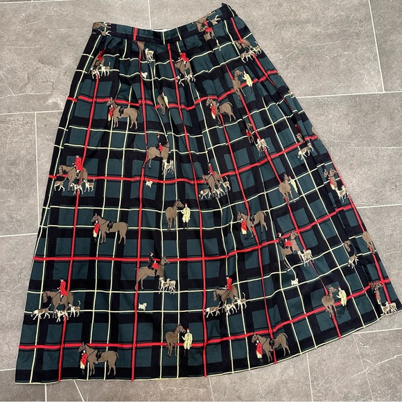 Norman vintage maxi skirt plaid equestrian green red black horse riding - Picture 2 of 11